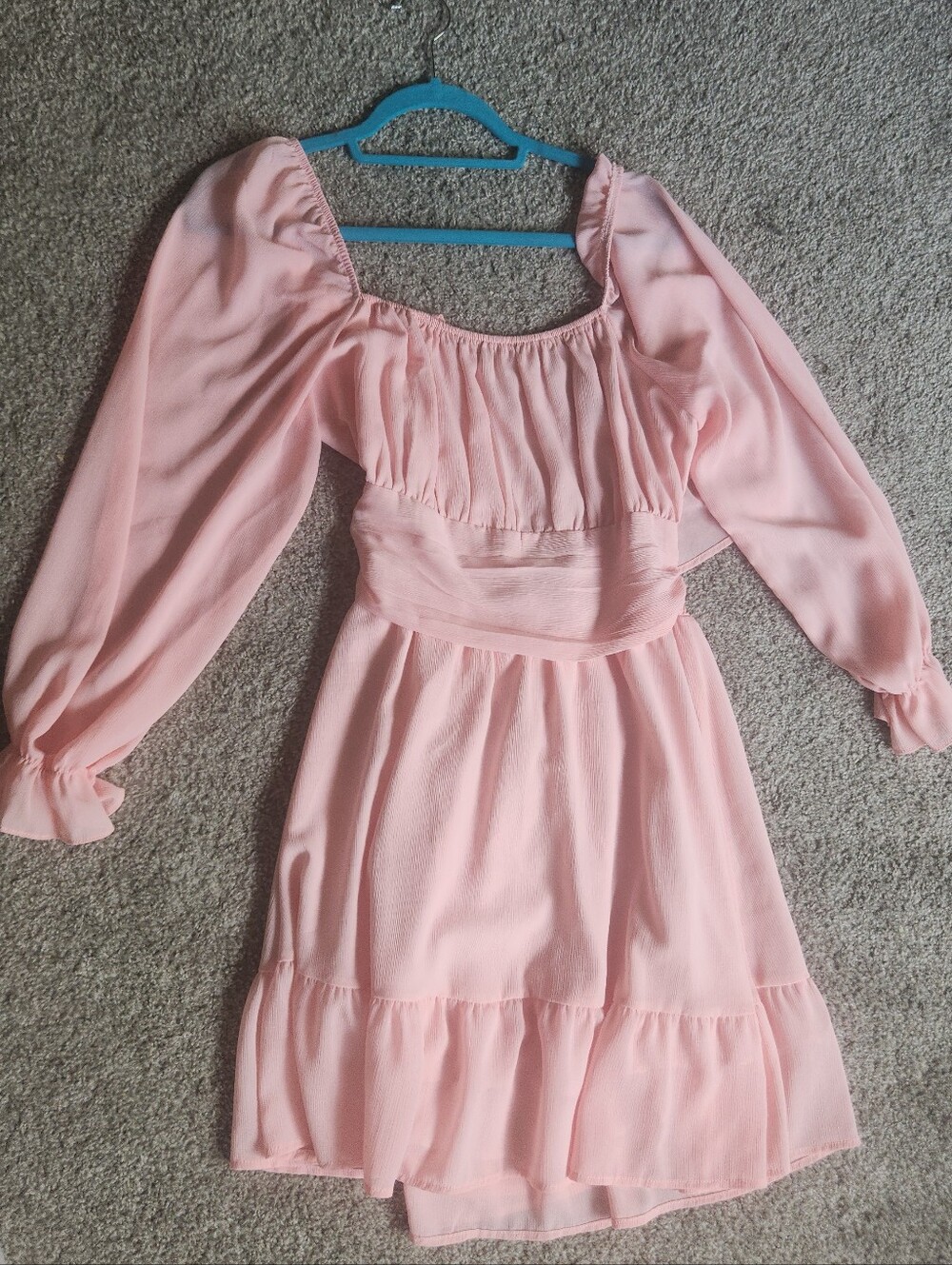 Woman's Pink Long-Sleeve Chiffon Dress